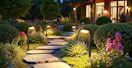 pathways lights along a walkway to a house