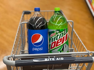      rite aid cart with pepsi and mtn dew 2-liter bottles