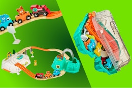 3 different shots of the Spark Create Imagine Wood Train Railroad Set