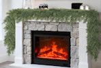 a garland over a fireplace