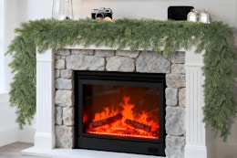 a garland over a fireplace