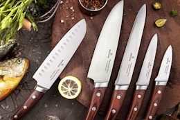 a knife set on a table near food