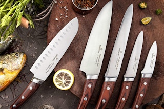 a knife set on a table near food