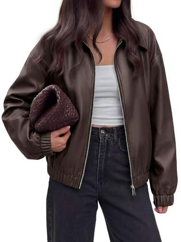 KIRUNDO Women's Leather Bomber Jacket