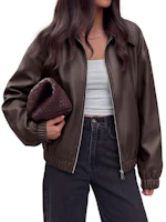 KIRUNDO Women's Leather Bomber Jacket