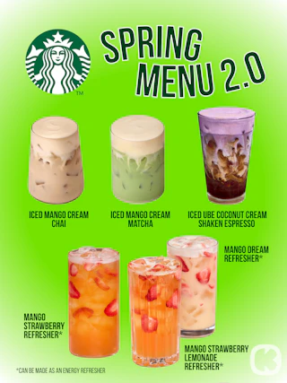 graphic with six new starbucks drinks for spring 2026