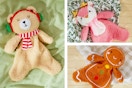 3 lifestyle images of the new Parent's Choice Holiday Lovey's