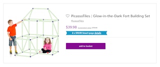 zulily screenshot of picassotiles glow-in-the-dark fort building set
