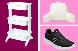 Storage, backrest pillow and Skechers shoes from Target