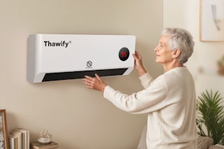 Woman setting her Thawify Electric Space Heater.