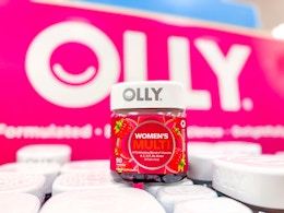 Olly Women's Health Gummies in Walmart store in front of signage 
