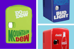 Mt. Dew, Bud Light, and Coca-Cola 6-can mini fridges