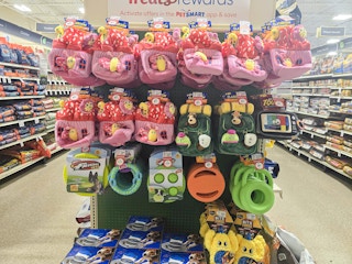 an endcap full of clearance dog toys