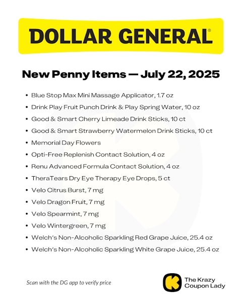 This week's Dollar General Penny List for July 22, 2025