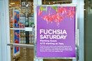 a sign for fuchsia saturday at fred meyer