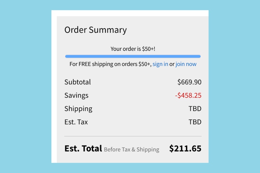 A screenshot of pricing on a blue background