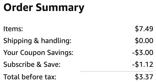 an order summary ending in $3.37