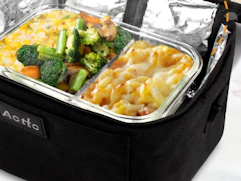 a container with food in a portable food warmer