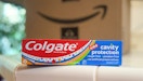 colgate cavity protection kids toothpaste on a counter in front of an amazon box