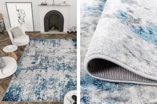 2 lifestyle images of the Tayse Diamond Abstract area rug