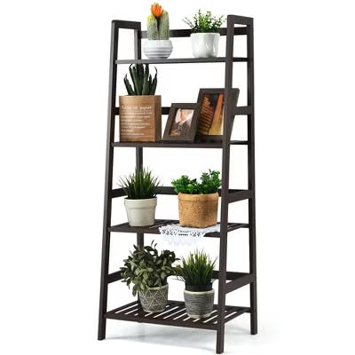 Costway Bamboo Ladder Shelf