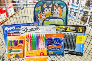 school supplies in a cart