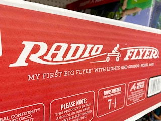 a red box with the white Radio Flyer logo on it