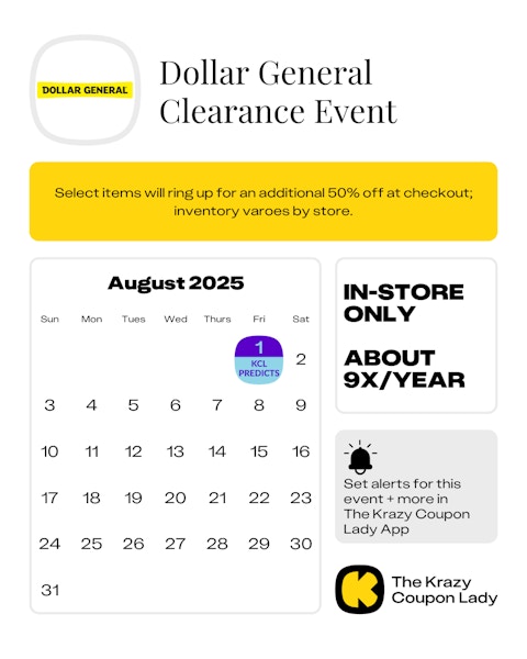 Dollar General Clearance Event predicted start date on August 1, 2025