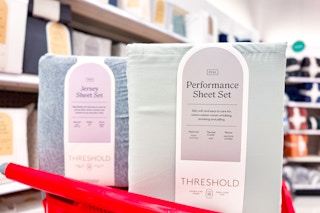 2 threshold sheet sets sitting on a target cart