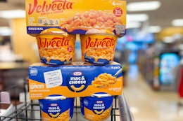 kraft velveeta cups stacking in shopping cart