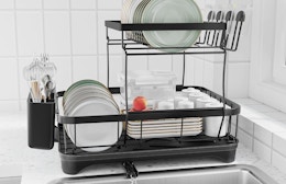 dishes in a drying rack 