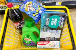 dollar general groceries in yellow basket