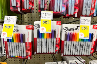 Sharpie product display with sales tags