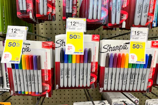 Sharpie product display with sales tags