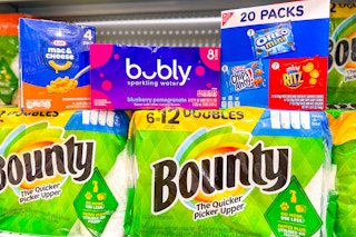 bounty bubly kraft nabisco products on store shelf