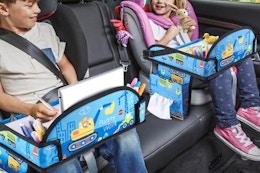 Kids using the UTOLOVE Kids Travel Car Seat Tray in the back seat.