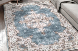 Washable Area Rug B0DRV12WJ2 Indoor Stain Resistant Bedroom Rug Non-Shedding White-Green