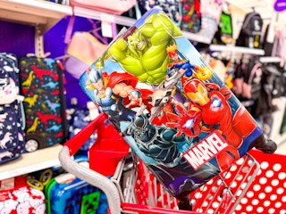 marvel kids' suitcase sitting in a target cart