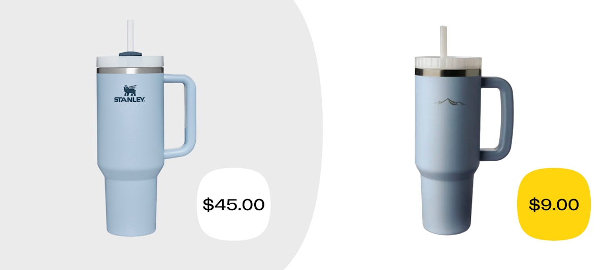 stanley quencher and aldi crofton tumbler price comparison graphic