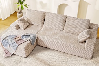 Lifestyle image of the beige Homshade cloud sectional sofa in home setting