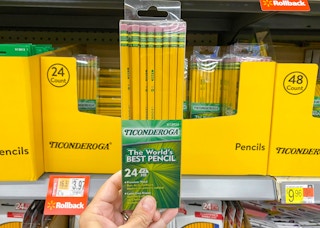 hand holding ticonderoga 24-count pencils at walmart