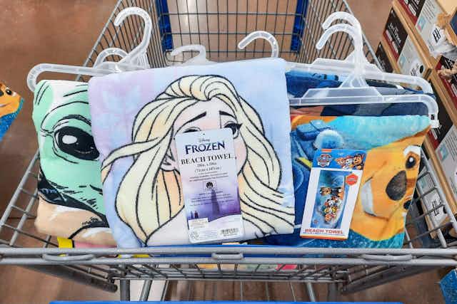 Will Sell Out: Frozen and Baby Yoda Beach Towel 2-Packs, $8 at Walmart card image