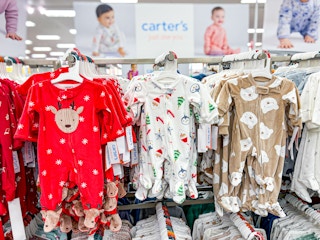 carter's holiday sleep & plays sitting on a target shelf