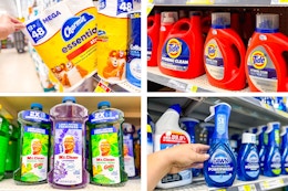 dollar general charmin, tide, mr. clean, dawn 4-photo collage