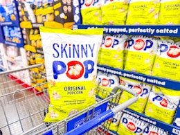 skinnypop popcorn in shopping cart