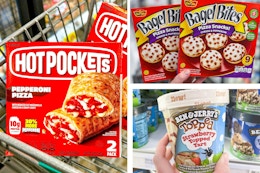 hot pockets, ben & jerry's bagel bites 3-photo collage
