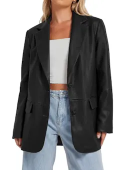 KIRUNDO Women's Faux Leather Blazer