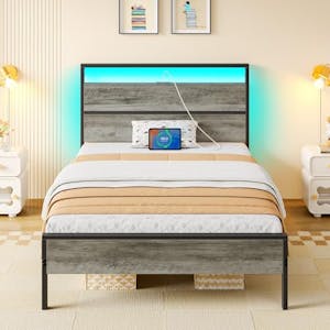 Twin Bed Frame with Headboard & LED