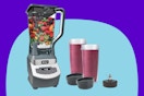 Ninja BL660 Professional Compact Smoothie & Food Processing Blender on a blue background.