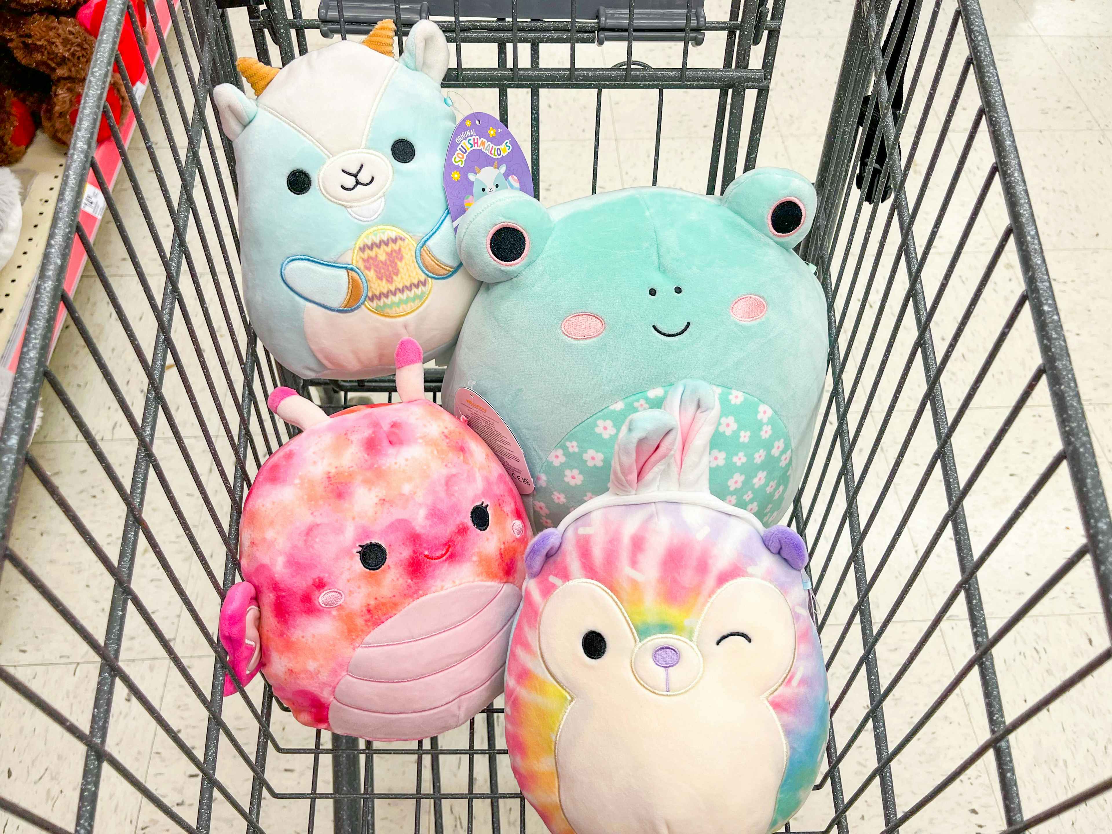 Easter Squishmallows in a Walgreens shopping cart